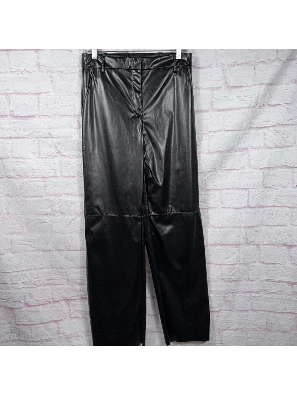 Black Faux Leather Wide Leg Pants Women’s Size Medium Trendy High Rise